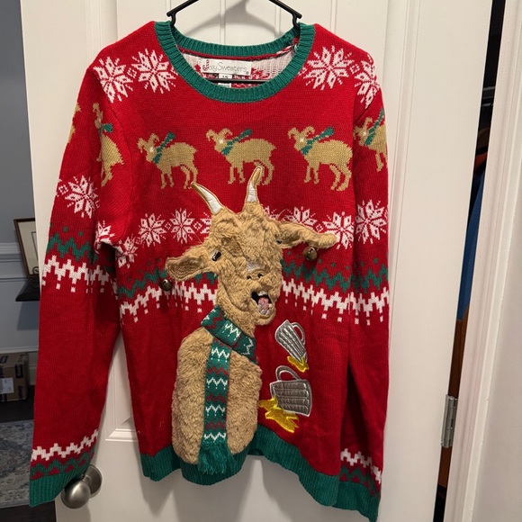 Jolly Sweaters Holiday Men's Jingle Bell Goat Ugly Christmas Sweater, L - Picture 2 of 5